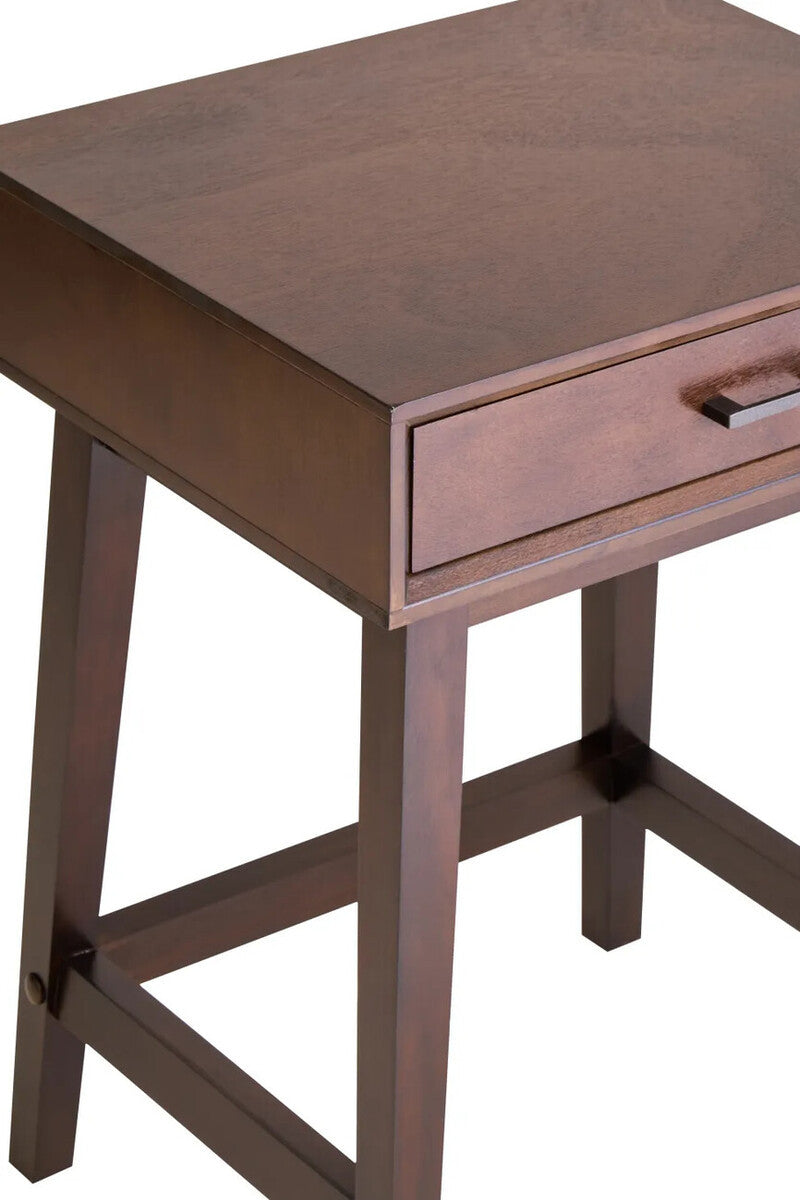 Norton Walnut Bedside Table 66cm Tall 1 Drawer Pine Wood Nightstand