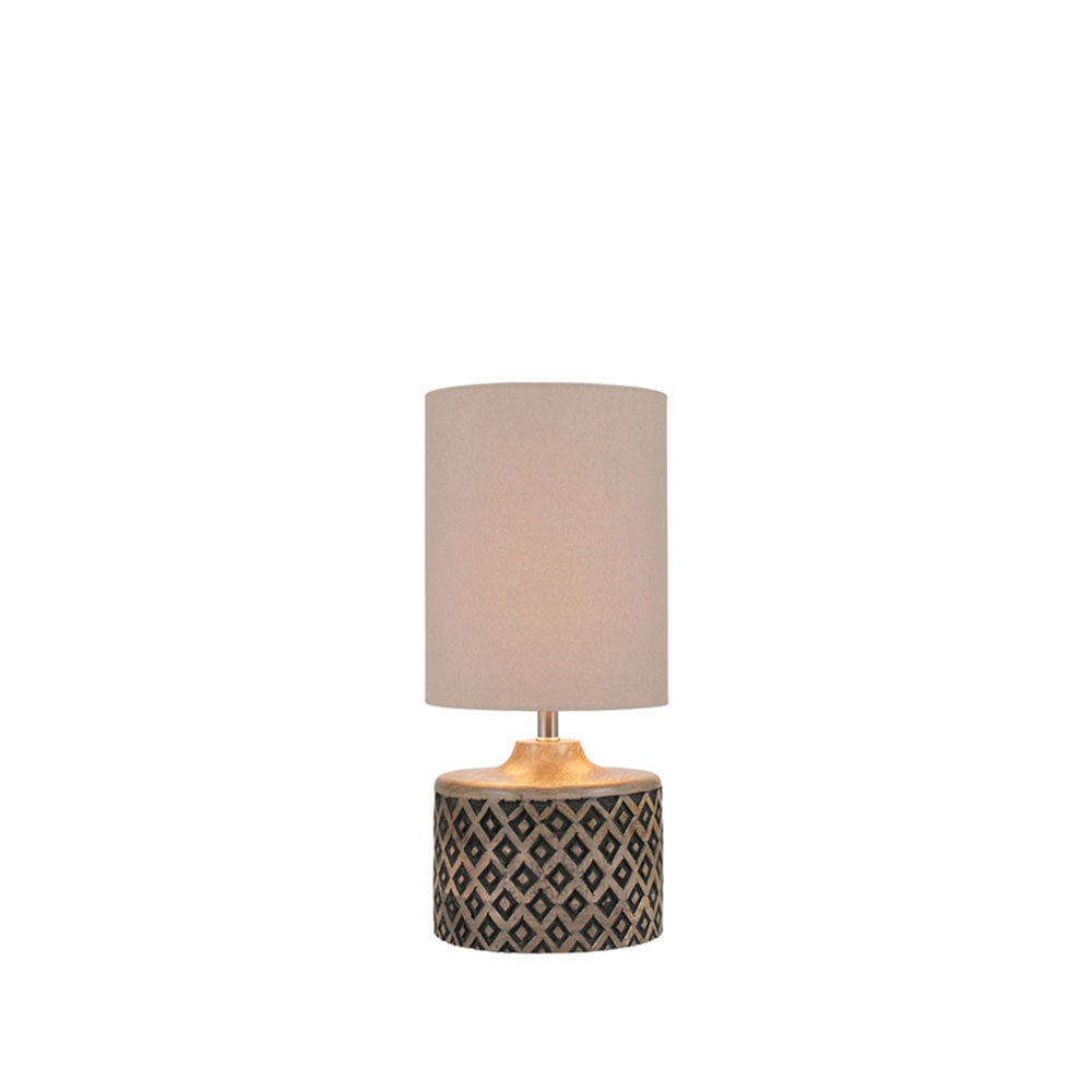 MAGNUS Diamond-Carved Wood Table Lamp – Tall Taupe Shade | malletandplane.com