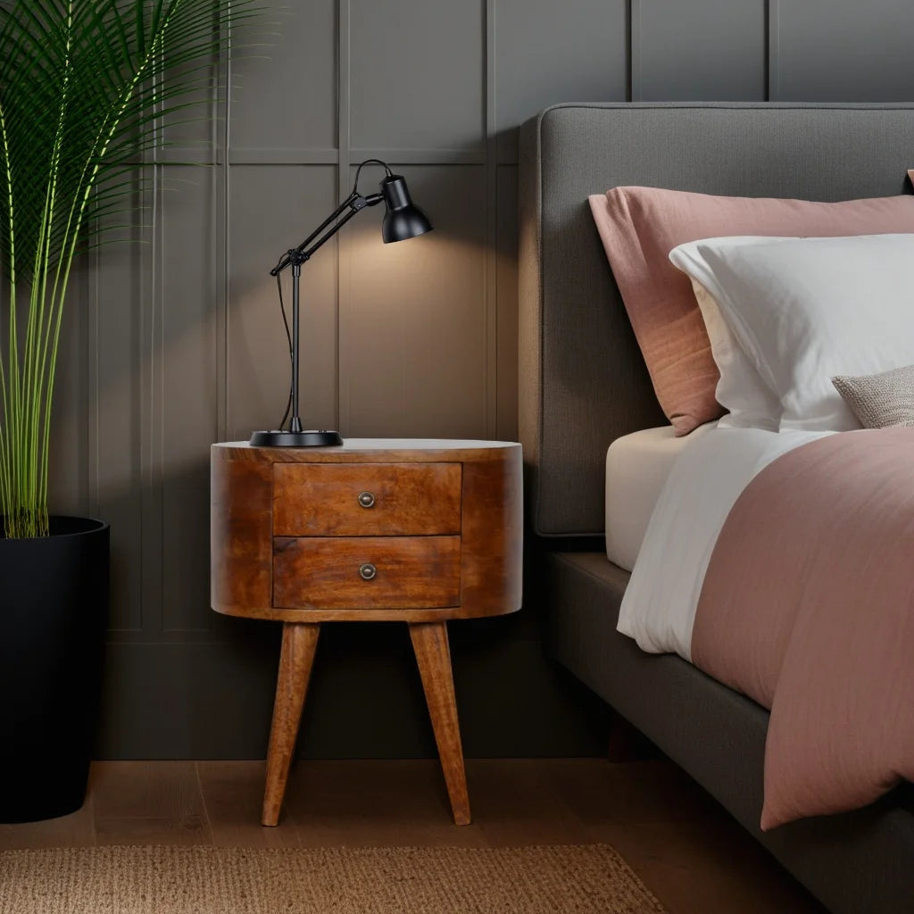 Regent Handmade Solid Wood Bedside Table with 2 Drawers in Deep Chestnut Finish | malletandplane.com