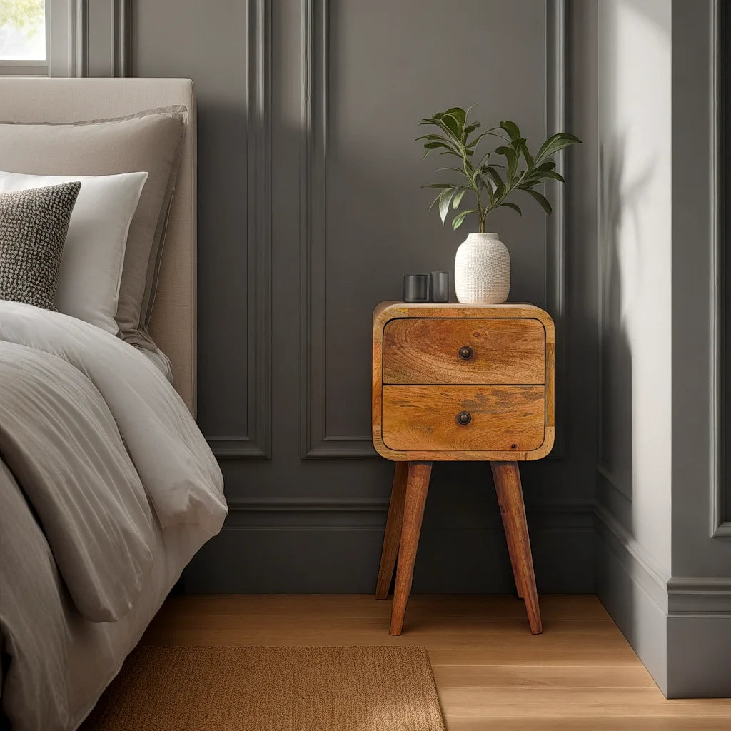 Modal handmade oak-ish 2 drawer narrow bedside table | malletandplane.com