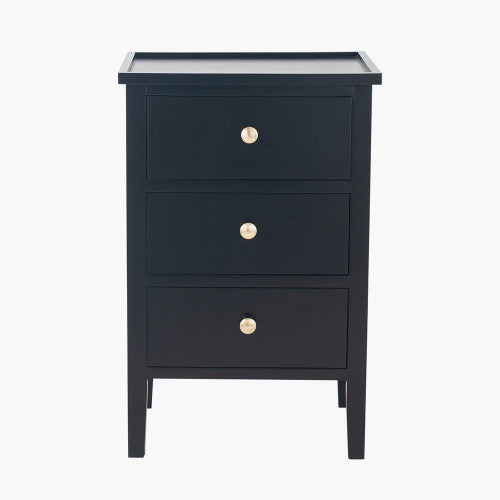 Hoxton Tall Black 3 Drawer Bedside Table – 66cm