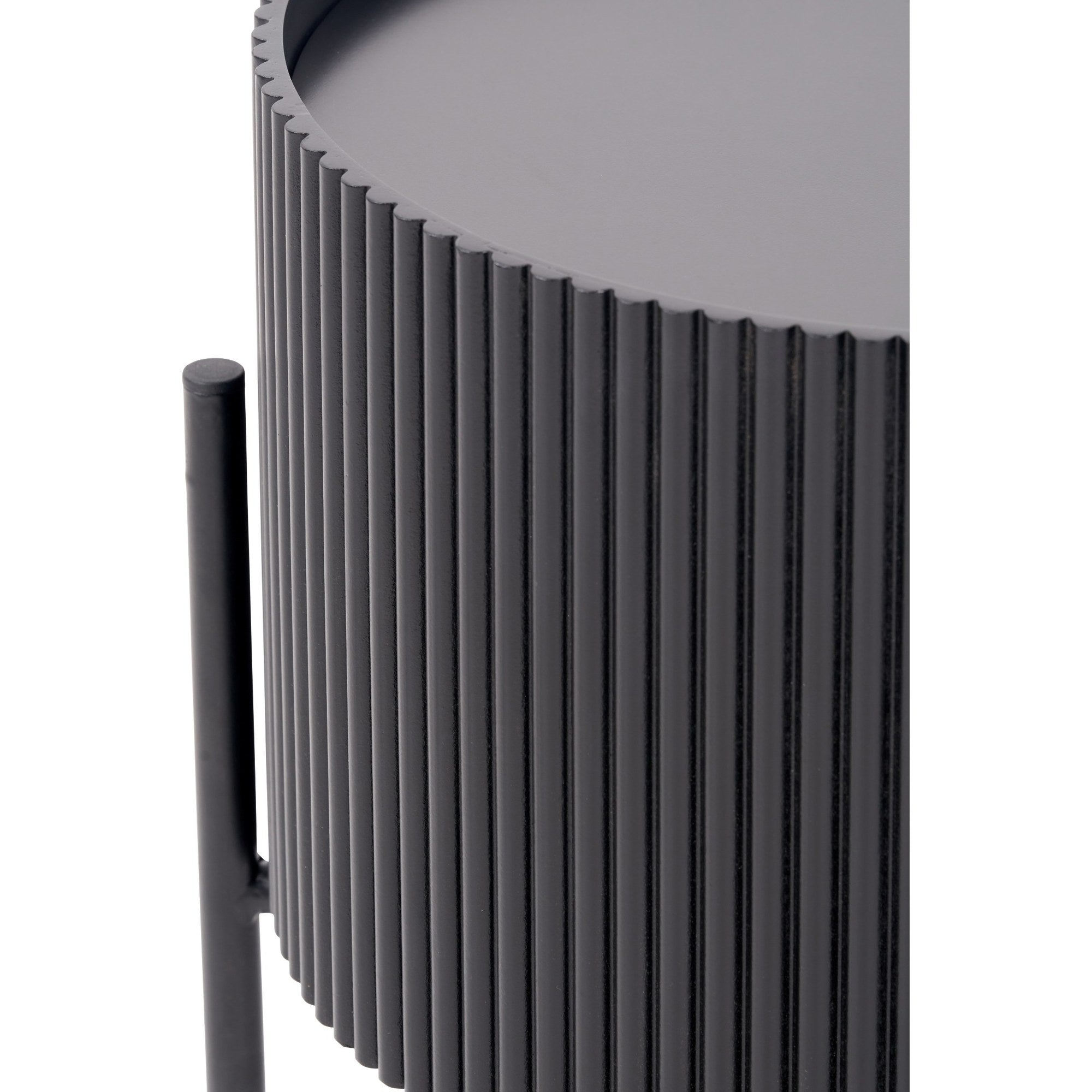 Henderson Ribbed Black Storage Side Table 42cm Diameter