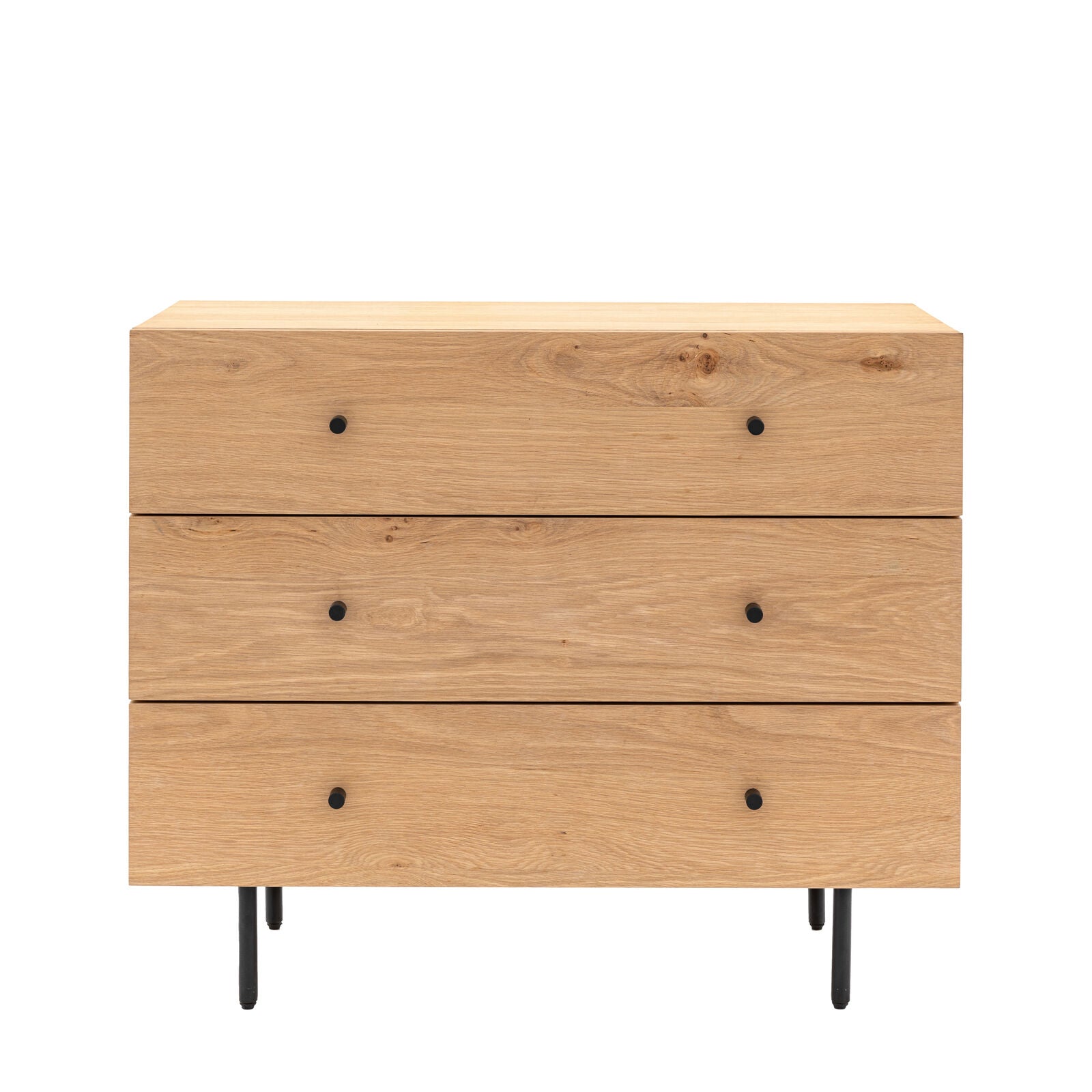 ALBY 3 Drawer Chest – Natural Oak & Black Metal | malletandplane.com