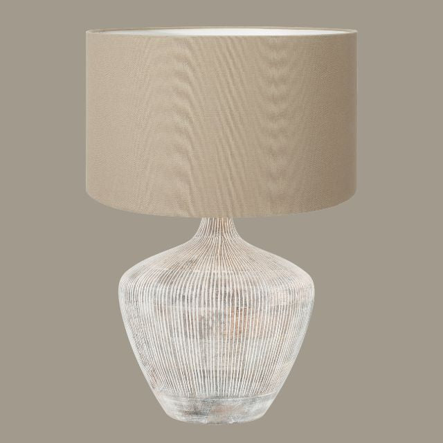 ALVA White Wash Mango Wood Table Lamp – 35cm Taupe Shade | malletandplane.com