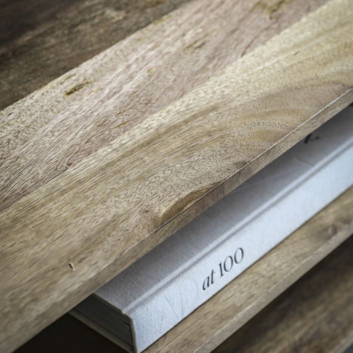 Voss solid mango wood slatted TV stand with storage | malletandplane.com