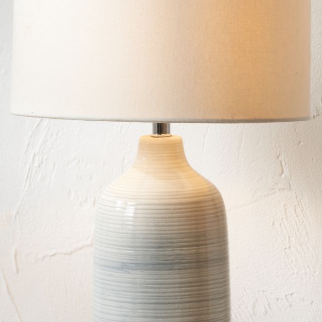 BJORN Blue-Grey Ombre Ceramic Table Lamp – Cream Textured Shade | malletandplane.com