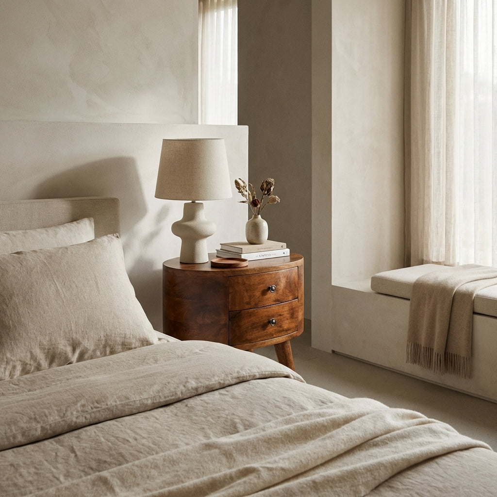 Regent Handmade Solid Wood Bedside Table with 2 Drawers in Deep Chestnut Finish