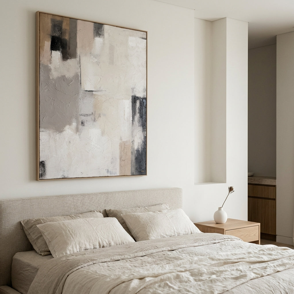 QUIET FORM – Neutral Abstract Canvas with Natural Frame