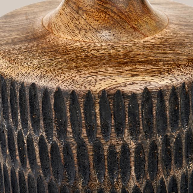 CARL Mango Wood Table Lamp – Antique Black Wash & Linen Shade