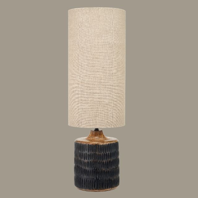 CARL Mango Wood Table Lamp – Antique Black Wash & Linen Shade