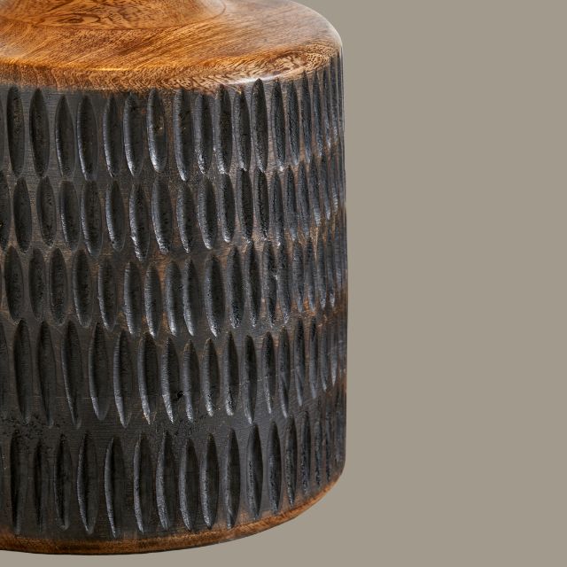 CARL Mango Wood Table Lamp – Antique Black Wash & Linen Shade