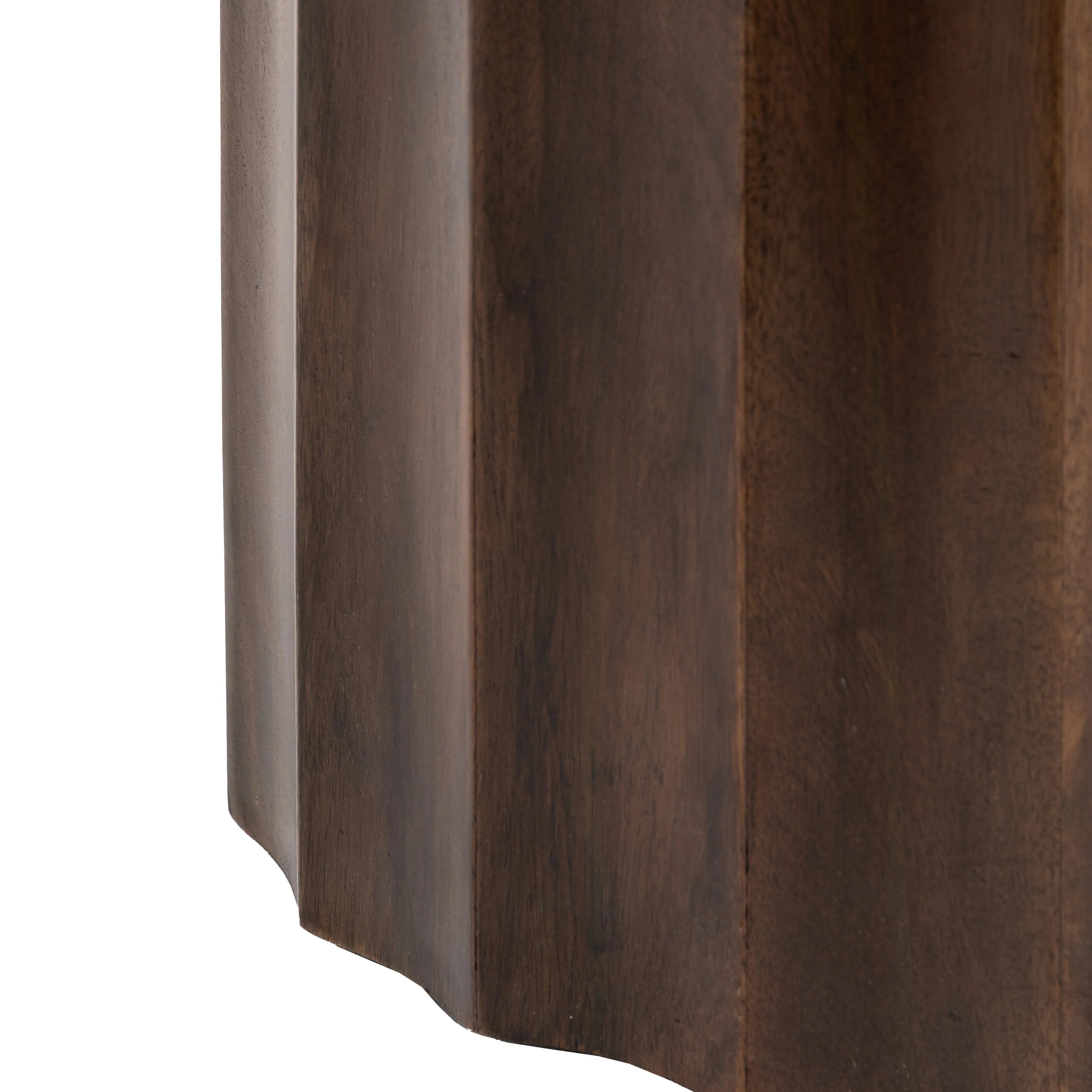 Cascia Round Dark Carved Mango Wood Bedside Table with Travertine Top – 40cm