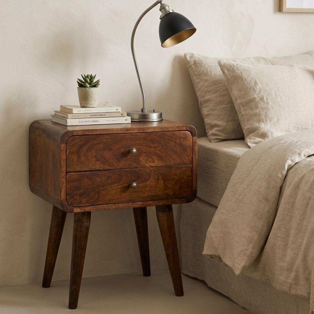 Century 2 Drawer Solid Wood Standard Bedside Table in Deep Chestnut Finish