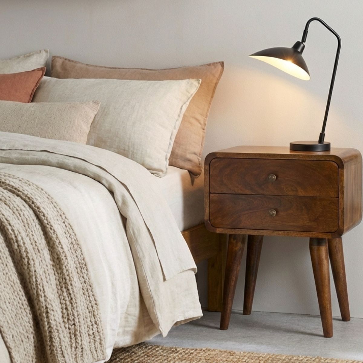 Century 2 Drawer Solid Wood Standard Bedside Table in Deep Chestnut Finish