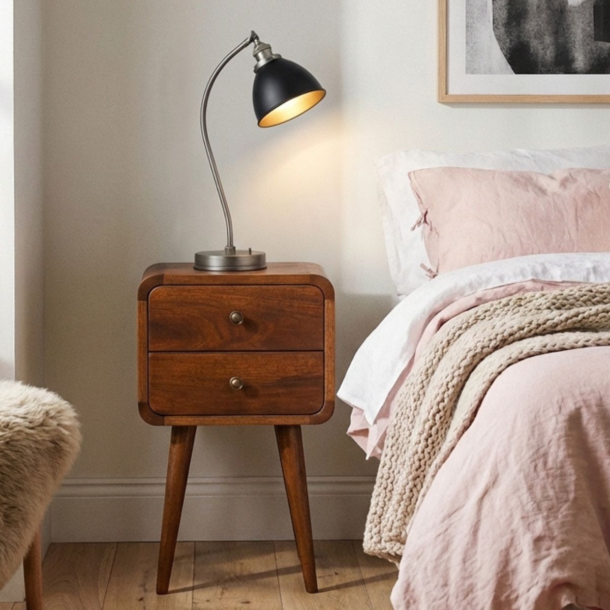 Century Handmade Solid Wood 2 drawer chestnut mini bedside table