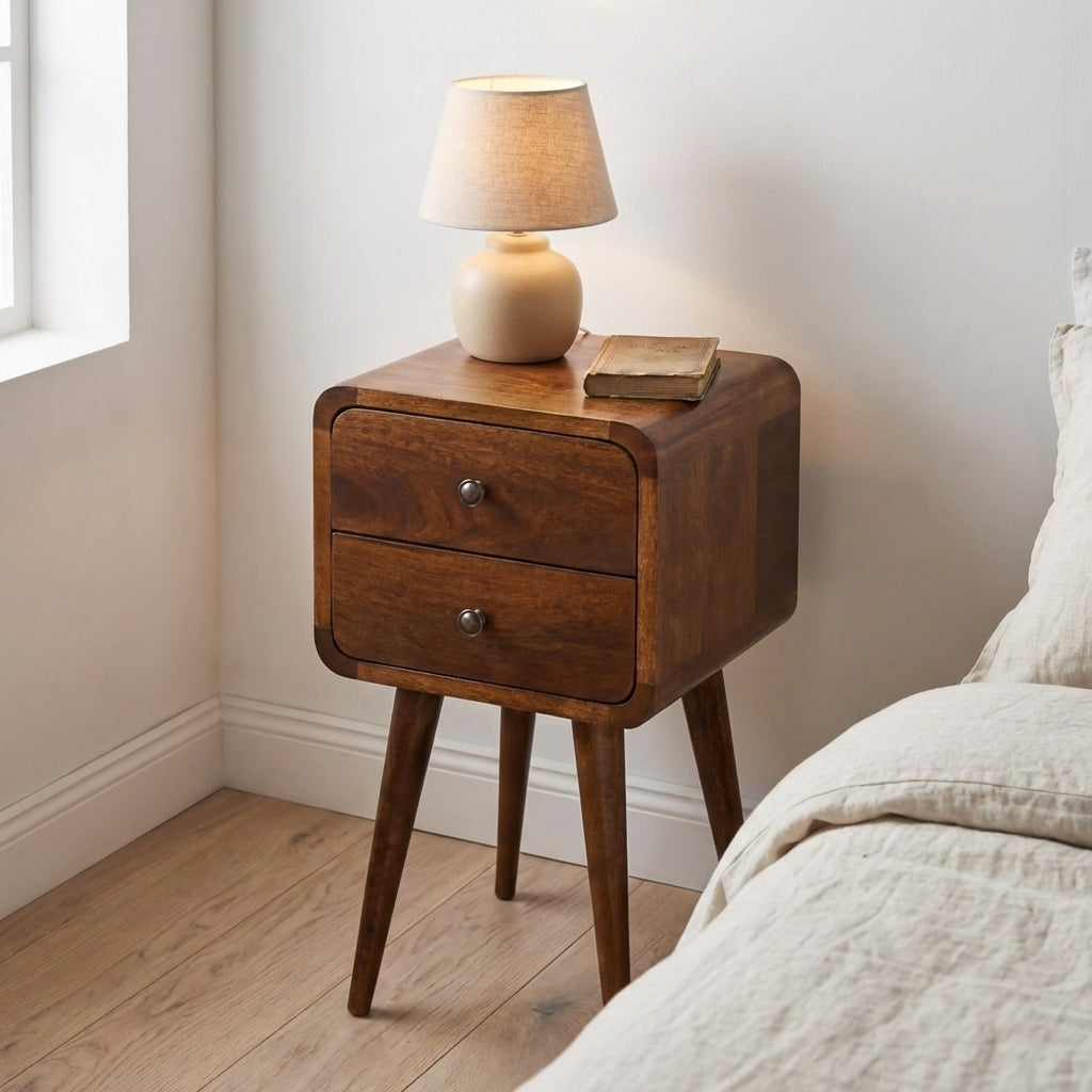 Century Handmade Solid Wood 2 drawer chestnut mini bedside table