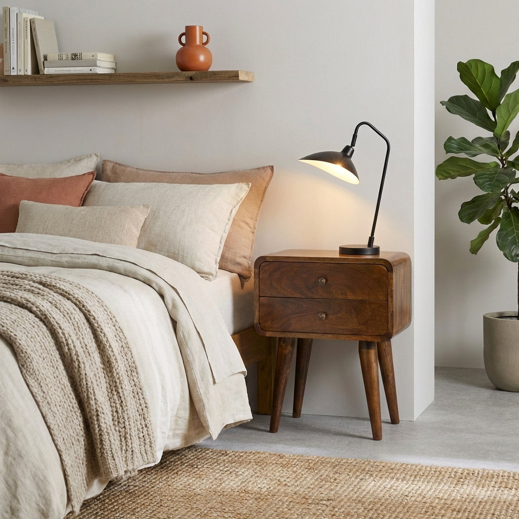 Century 2 Drawer Solid Wood Standard Bedside Table in Deep Chestnut Finish