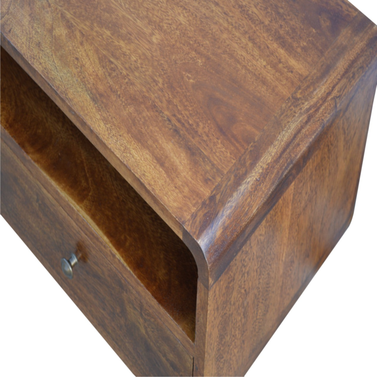 Century handmade wooden TV stand with 2 drawers in deep chestnut finish | malletandplane.com