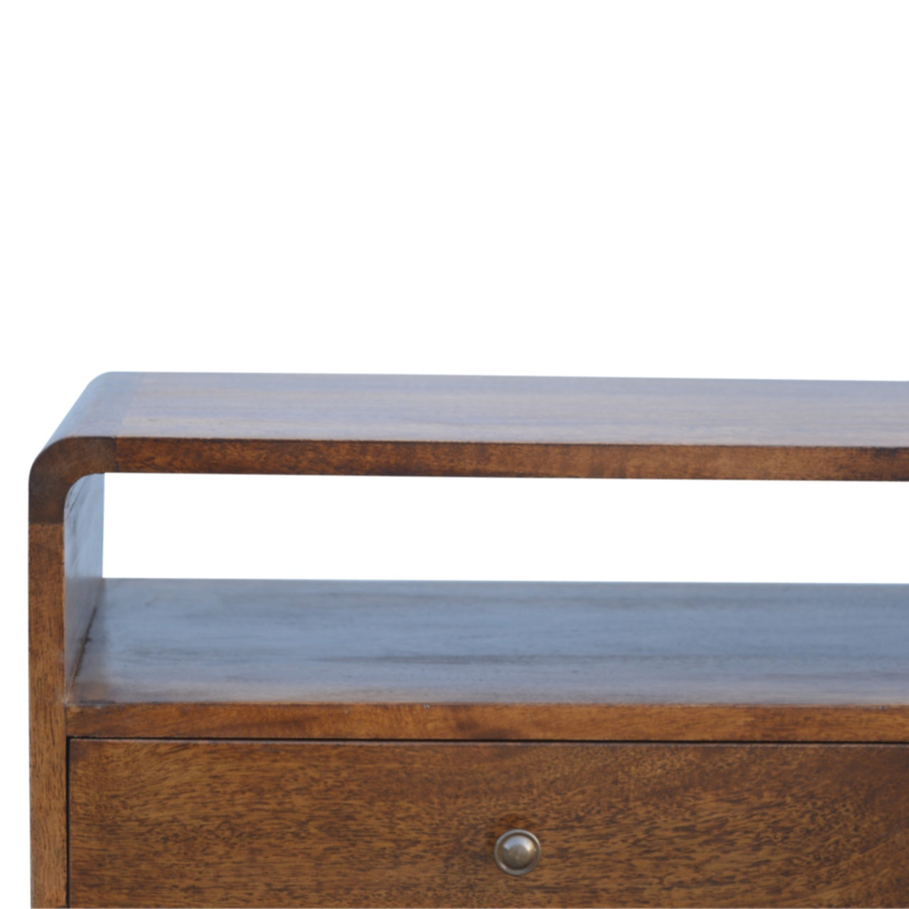 Century handmade wooden TV stand with 2 drawers in deep chestnut finish | malletandplane.com