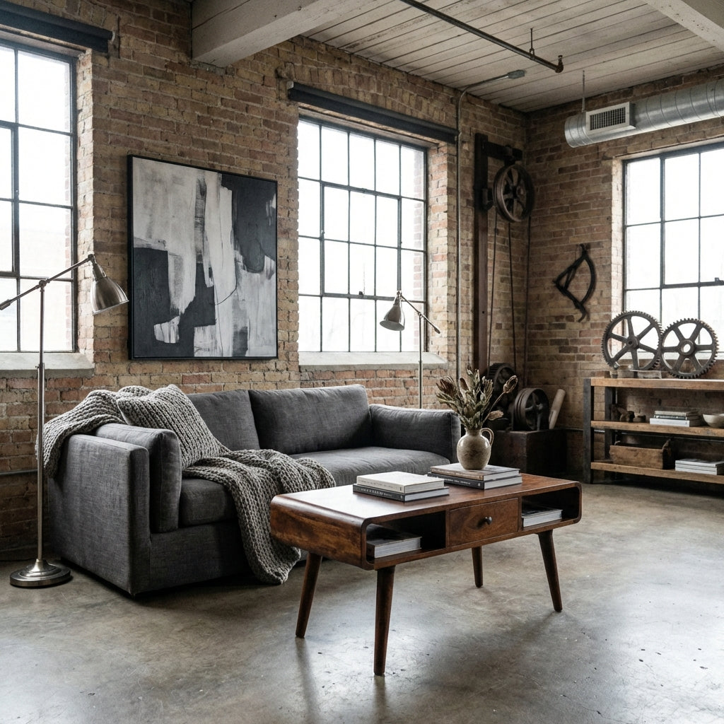 CENTURY Wood Coffee Table in deep chestnut finish with drawers and open storage slots
