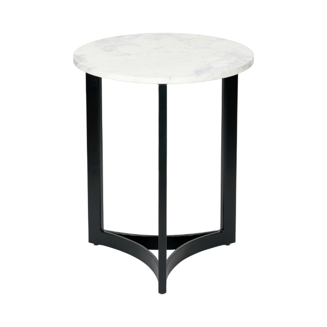 EINAR Side Table – White Marble Top & Curved Black Metal Frame | malletandplane.com
