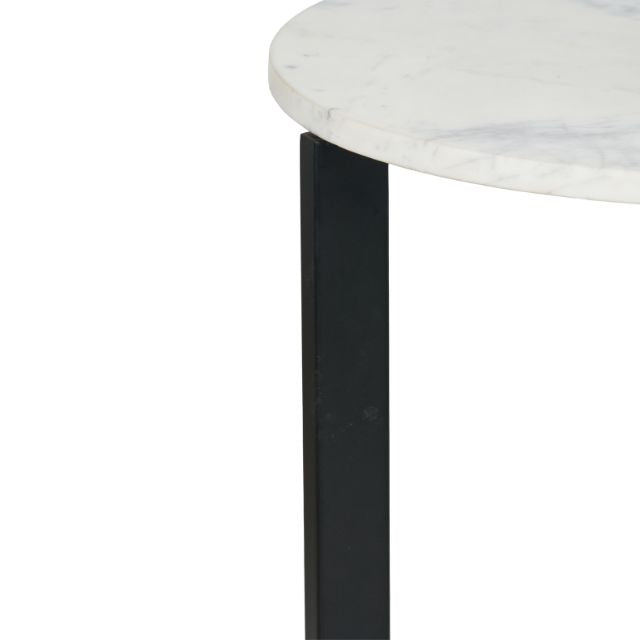 EINAR Side Table – White Marble Top & Curved Black Metal Frame | malletandplane.com