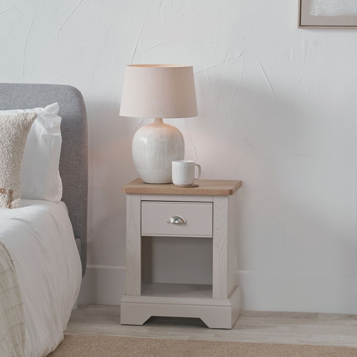 FAIRFORD Parchment & Oak Bedside Table | malletandplane.com