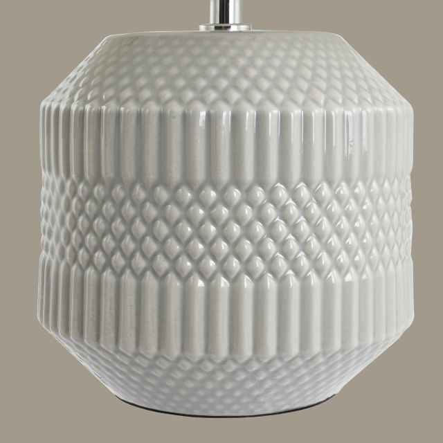 FINN Grey Geo Textured Ceramic Table Lamp – White Shade