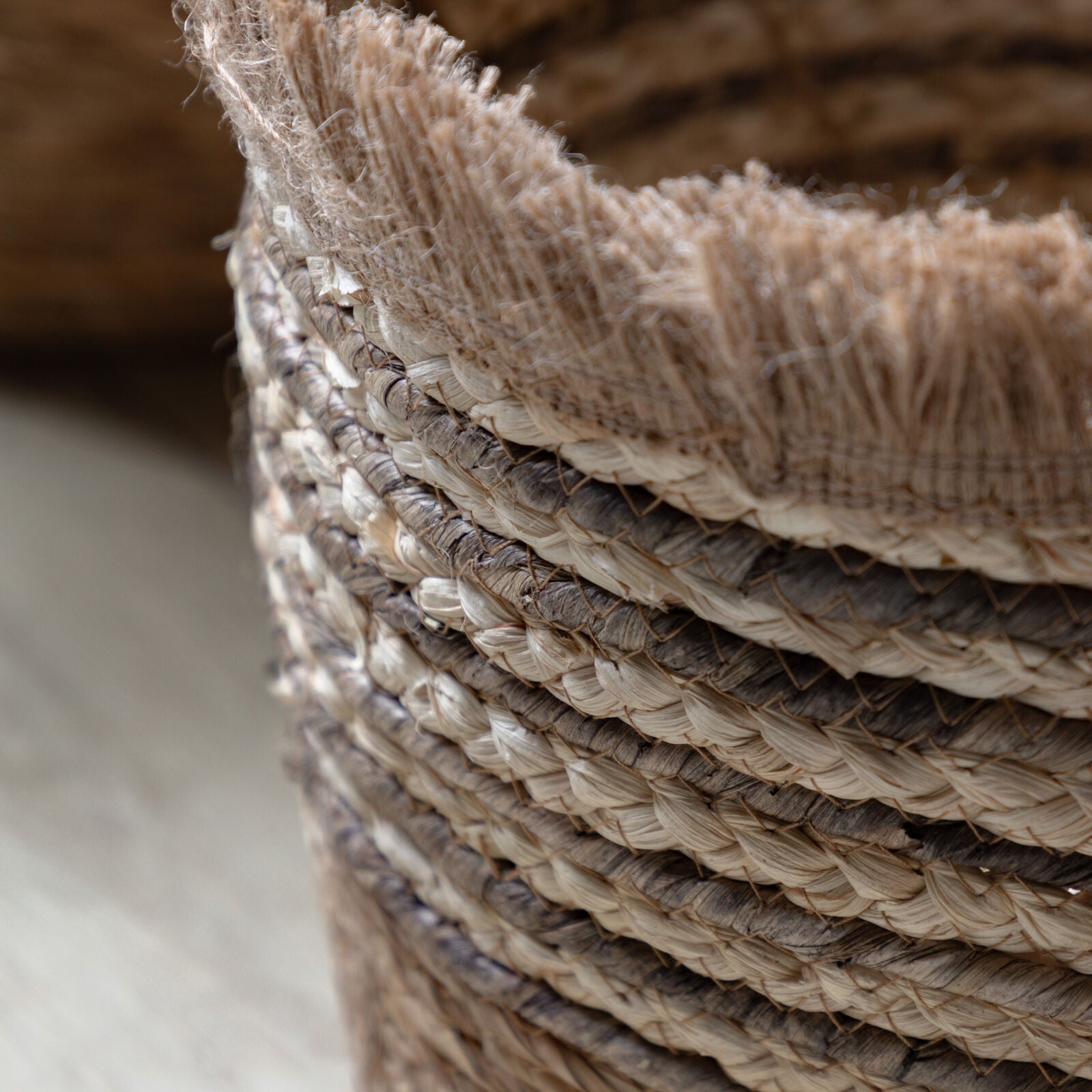 Fringe set of 3 handwoven baskets with stripe detail | malletandplane.com