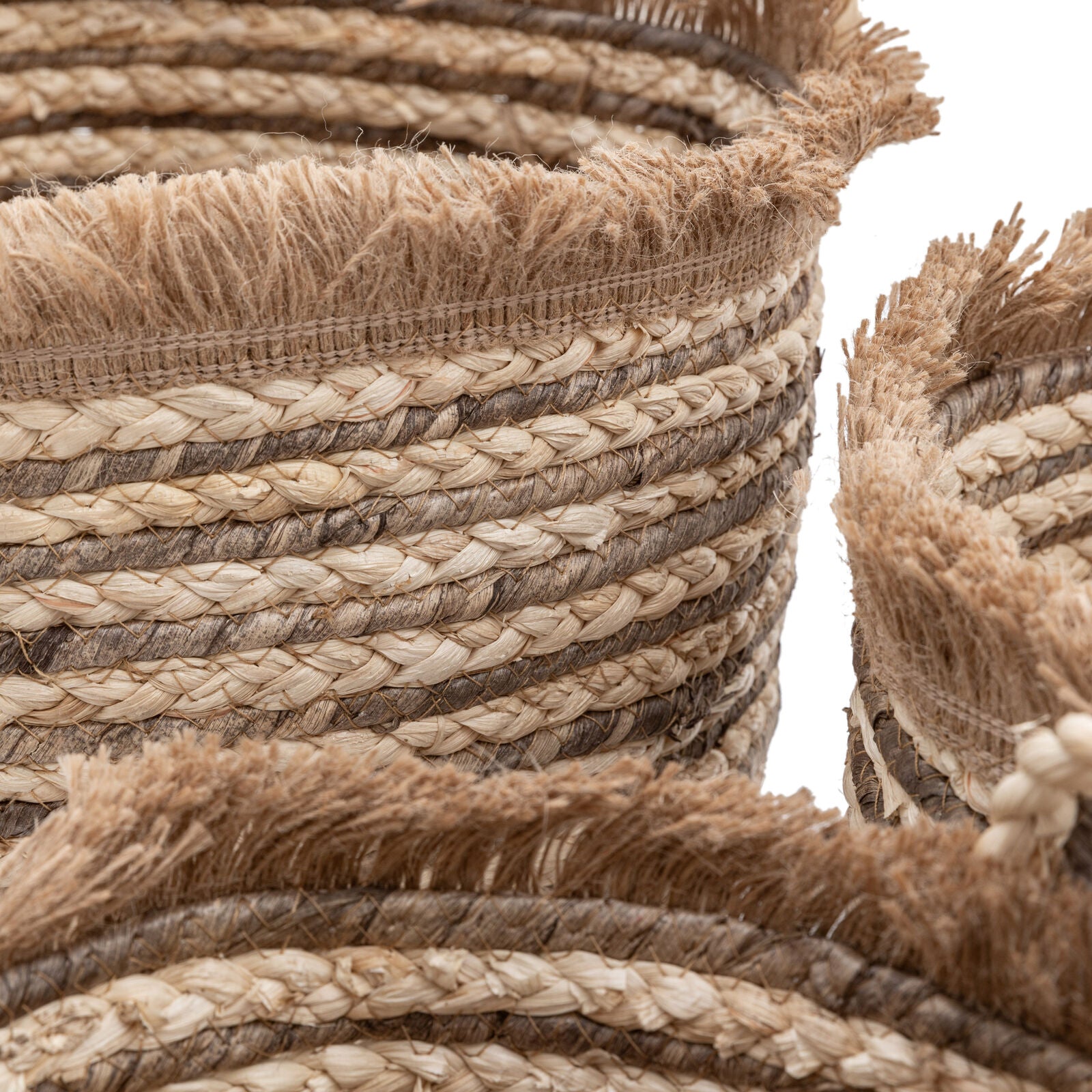 Fringe set of 3 handwoven baskets with stripe detail | malletandplane.com