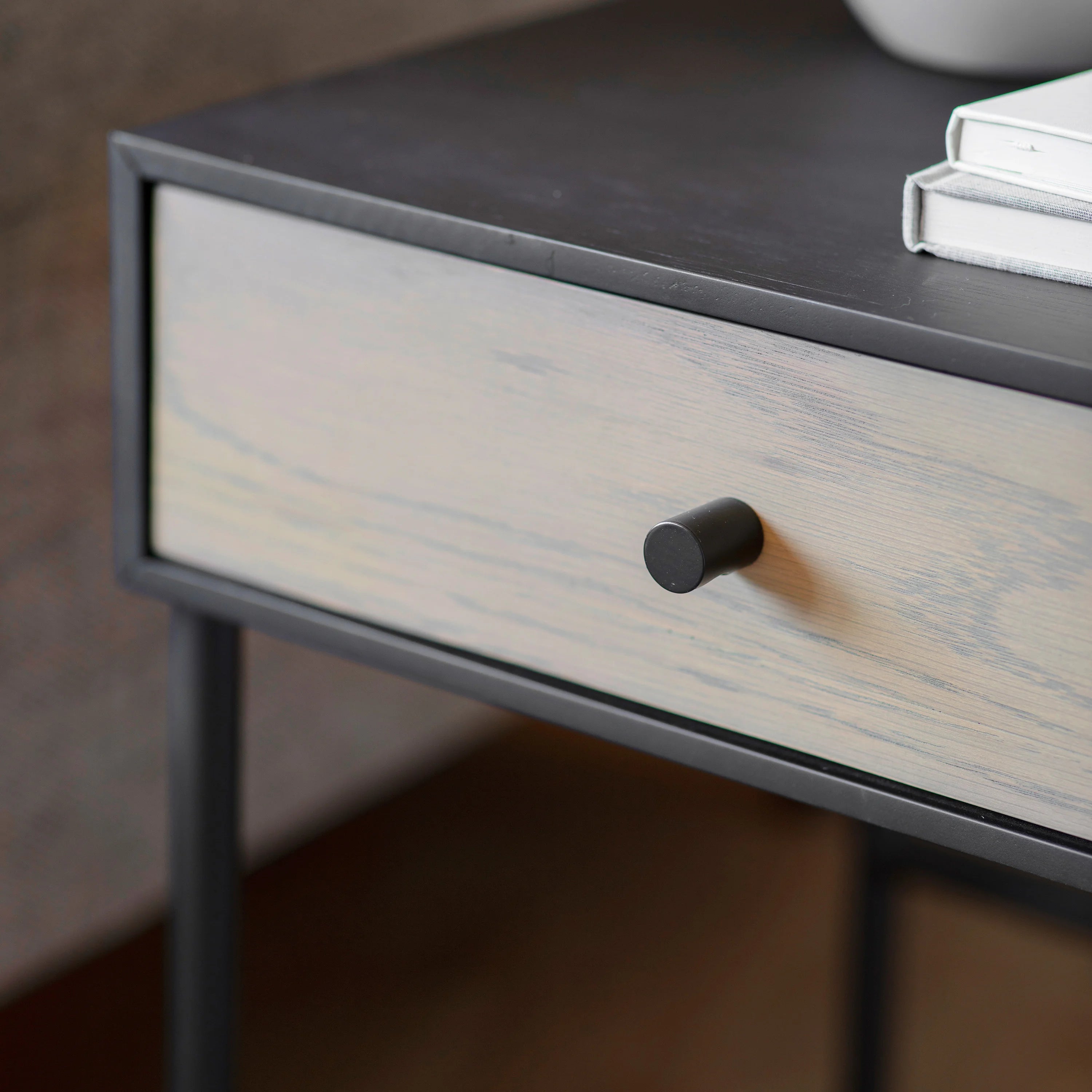 Kenton black oak 1 drawer bedside table