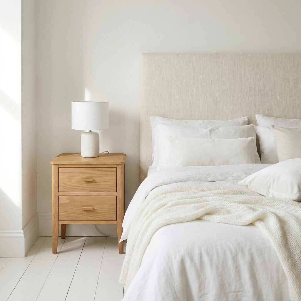 Hampton Bedside Table 40cm – Natural Finish 2 Drawer