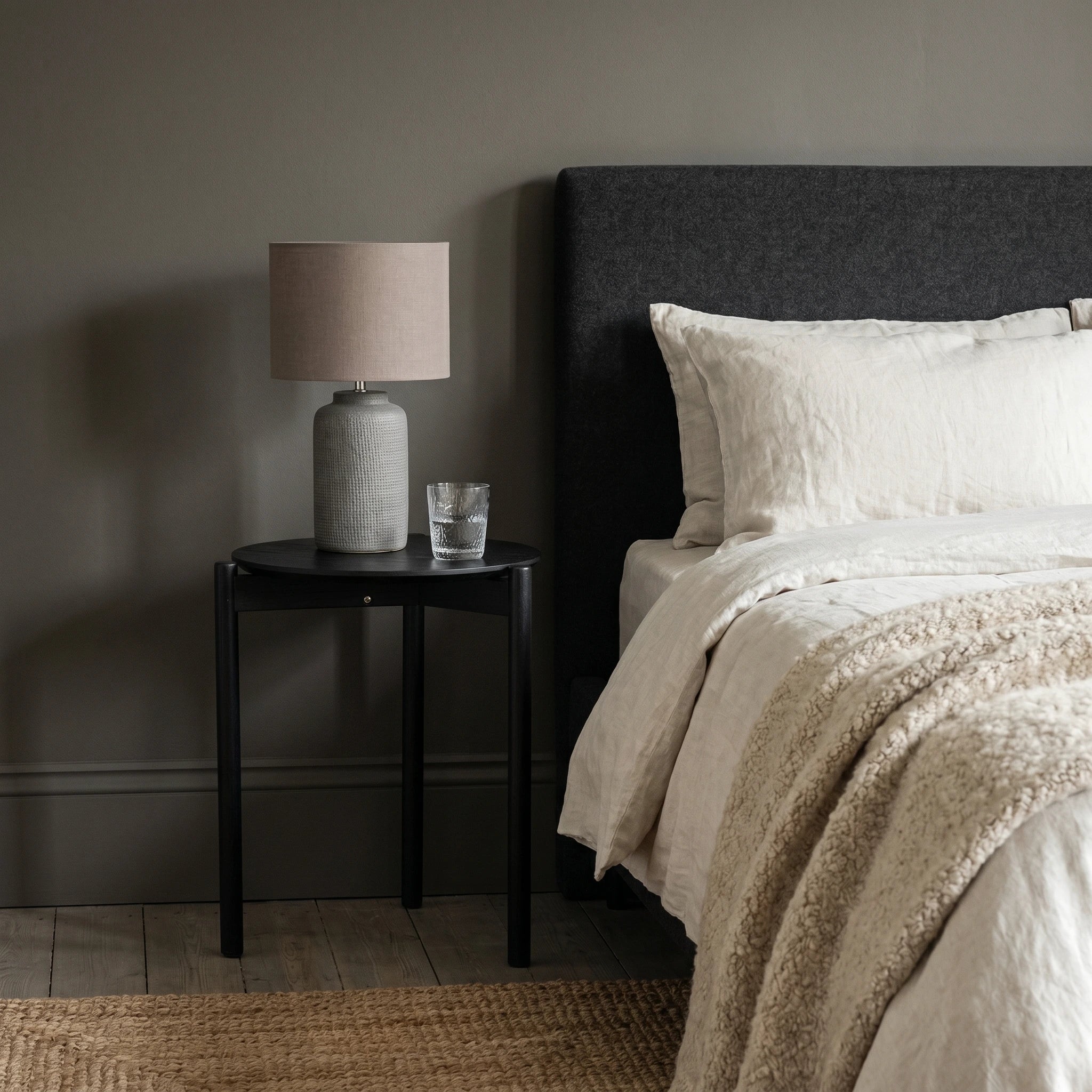 HARROW Black Bedside Table | Round Oak Bedside Table