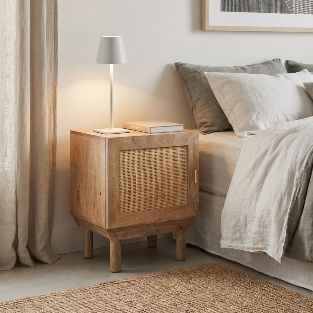 HENRIK Rattan Bedside Table – Compact Storage Unit