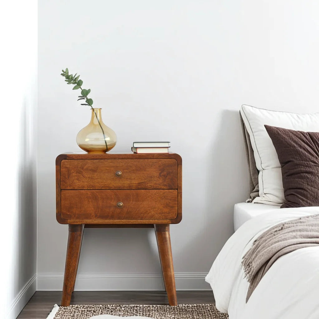 Century 2 Drawer Solid Wood Standard Bedside Table in Deep Chestnut Finish | malletandplane.com