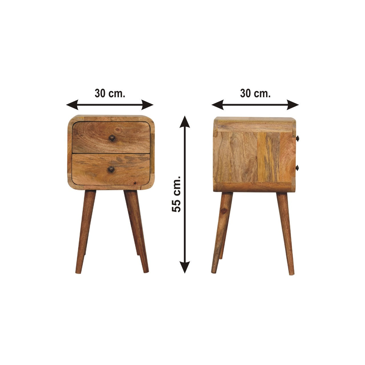 Modal handmade natural mango 2 drawer narrow bedside table
