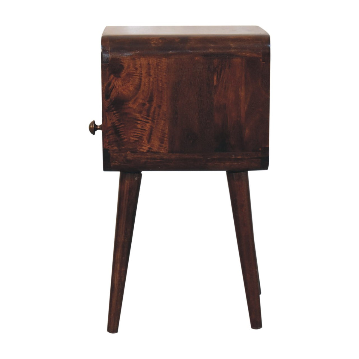 Mini California 30cm Walnut Curved Bedside Table – 1 Drawer & Open Shelf