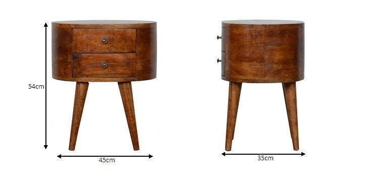 Regent Handmade Solid Wood Bedside Table with 2 Drawers in Deep Chestnut Finish | malletandplane.com