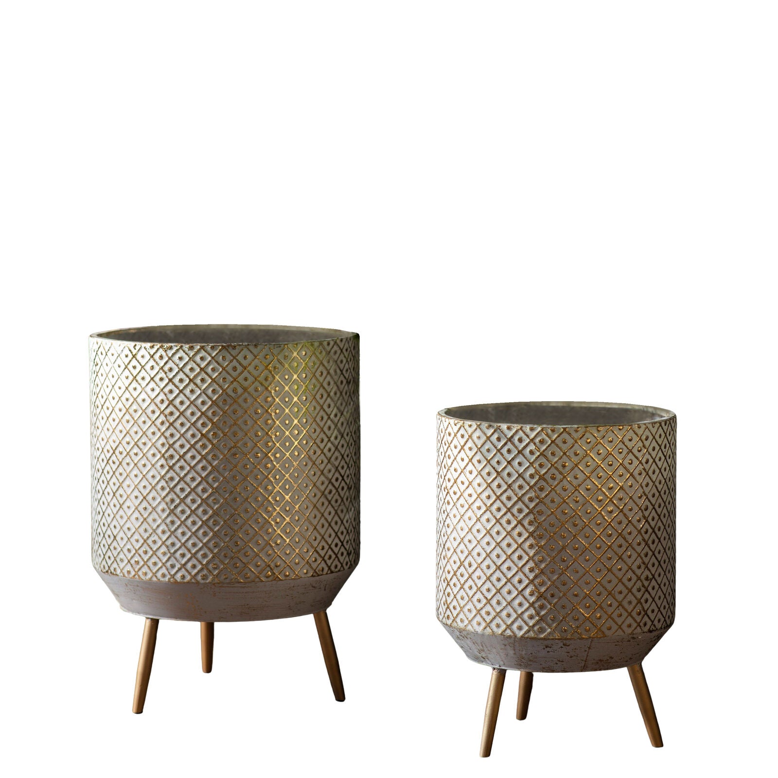 ISLA metal planters set of 2, white and gold finish | malletandplane.com