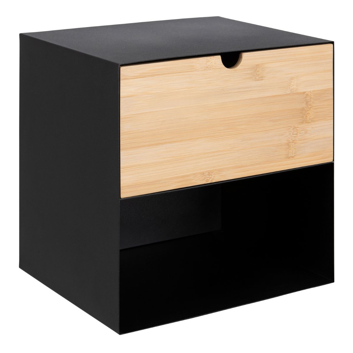 JOREN Wall Mounted Bedside Table – Black Metal & Bamboo | malletandplane.com