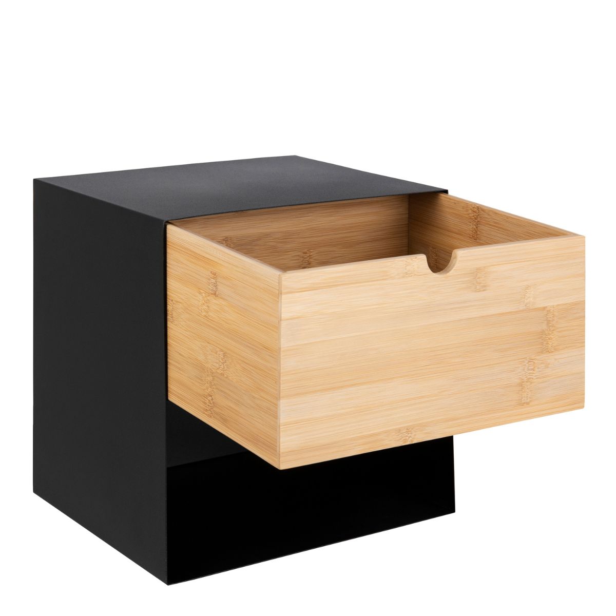 JOREN Wall Mounted Bedside Table – Black Metal & Bamboo | malletandplane.com