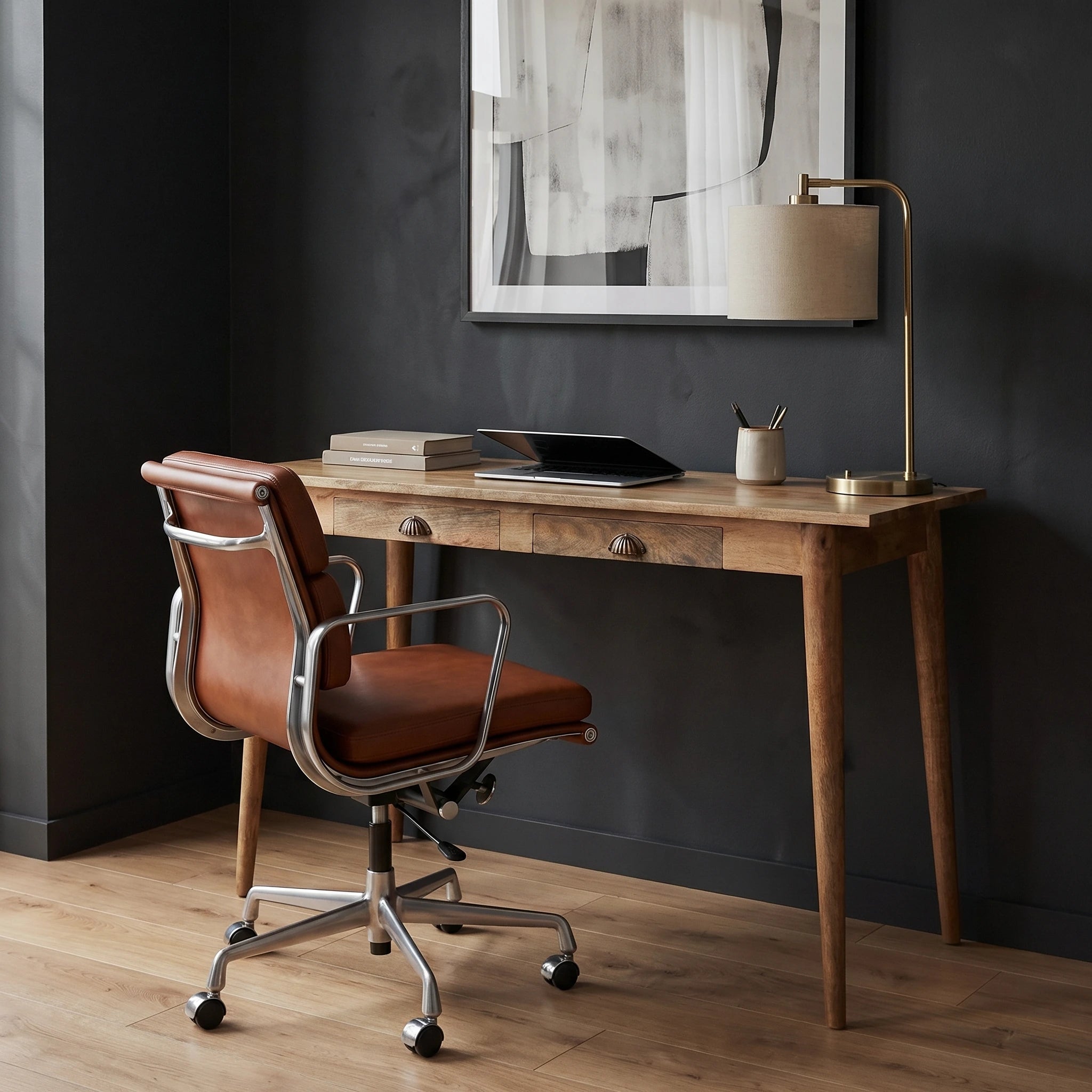 JONAH Handmade Nordic Home Office Desk in Solid Wood with 2 Drawers