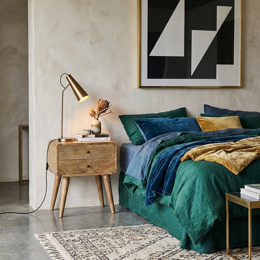 Modal solid wood bedside table with 2 drawers in a natural oak-ish finish