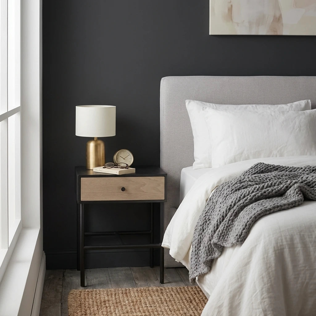 Kenton black oak 1 drawer bedside table