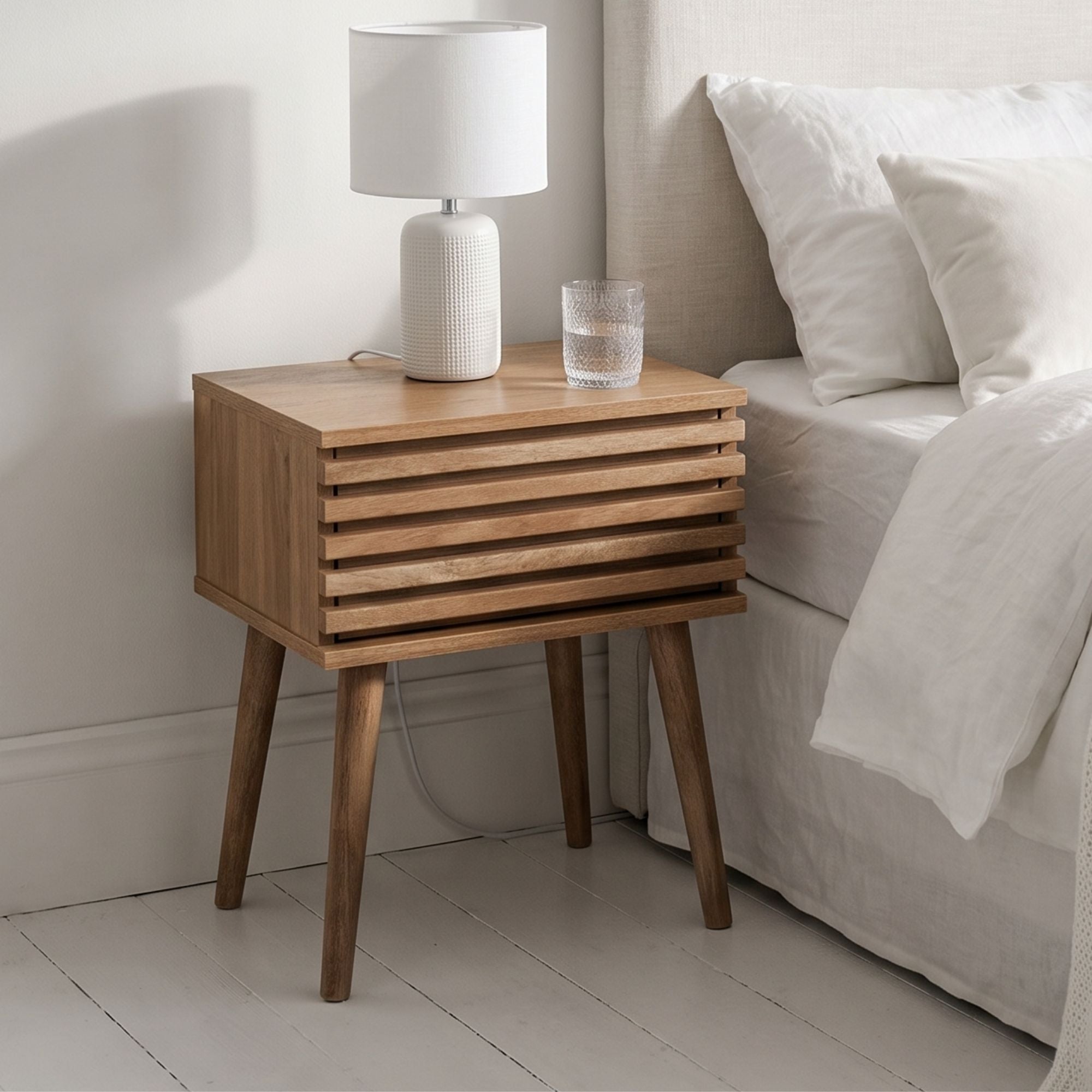 LARVIK Bedside Table with Drawer – Small Natural Wood