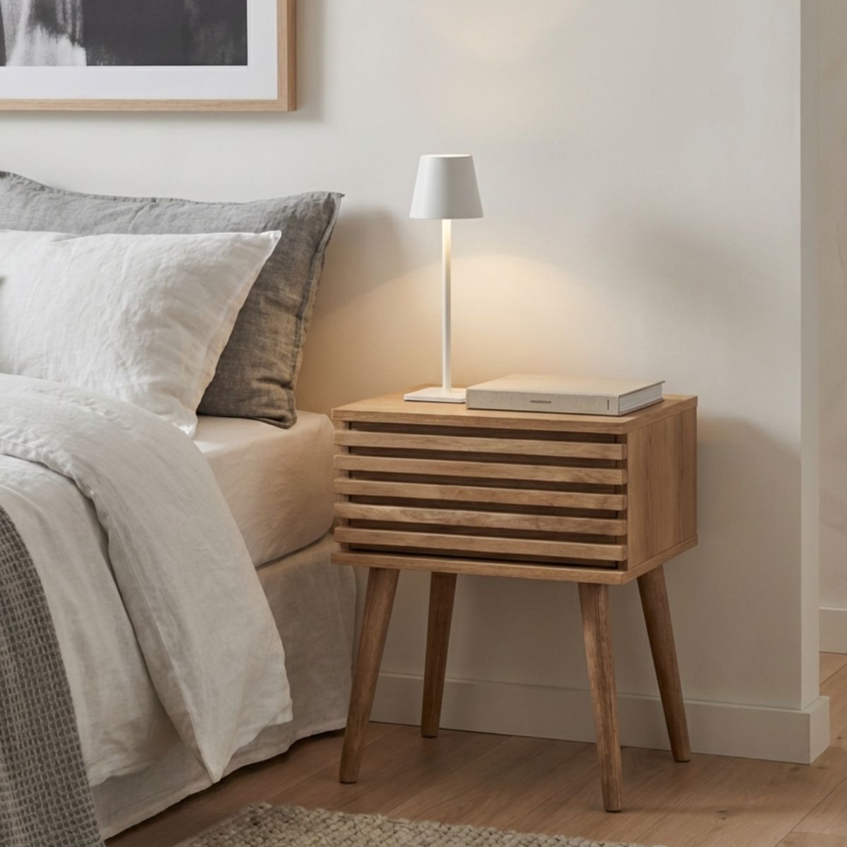 LARVIK Bedside Table with Drawer – Small Natural Wood