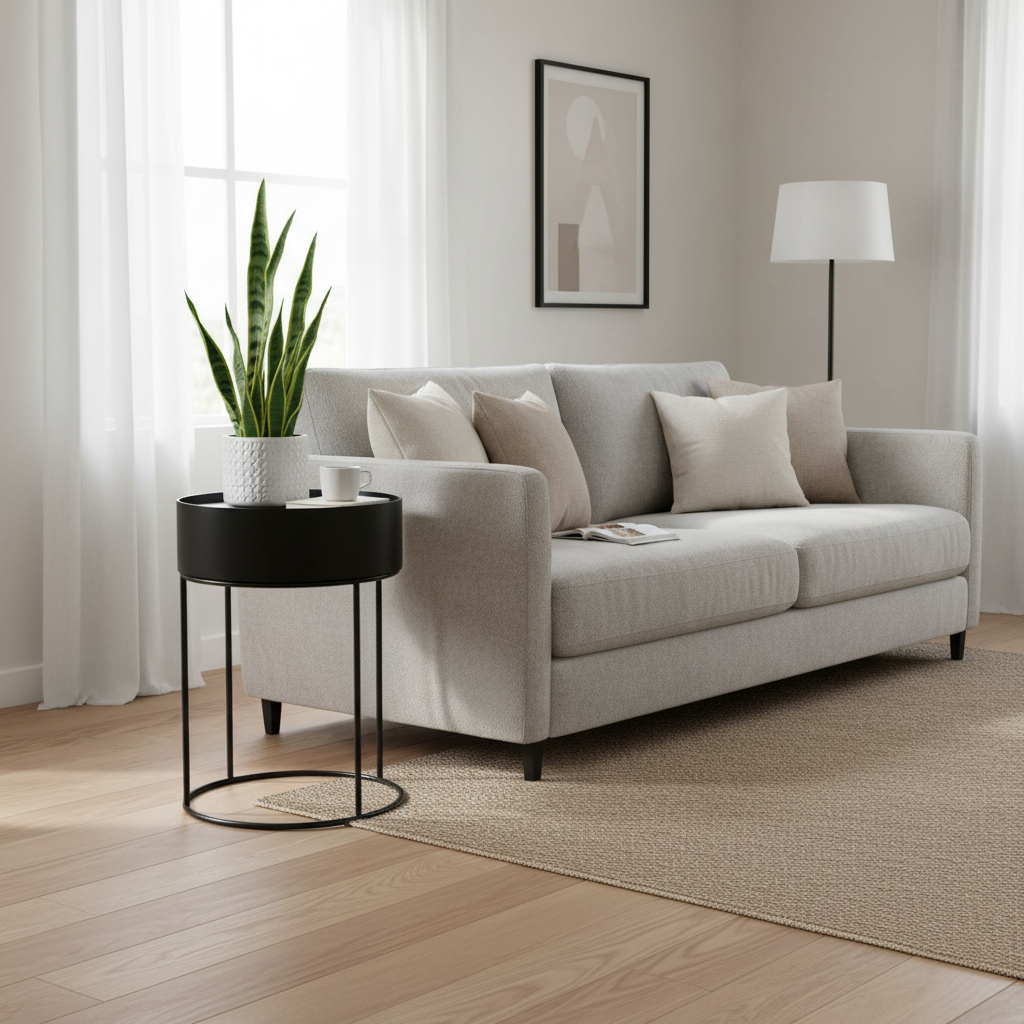 Leif Side Table – Black Wood Veneer & Metal Storage