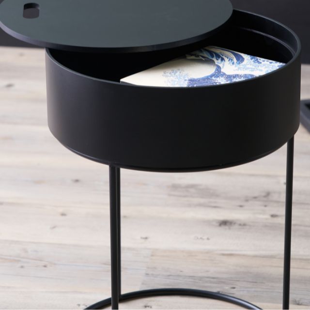 Leif Side Table – Black Wood Veneer & Metal Storage | Mallet & Plane