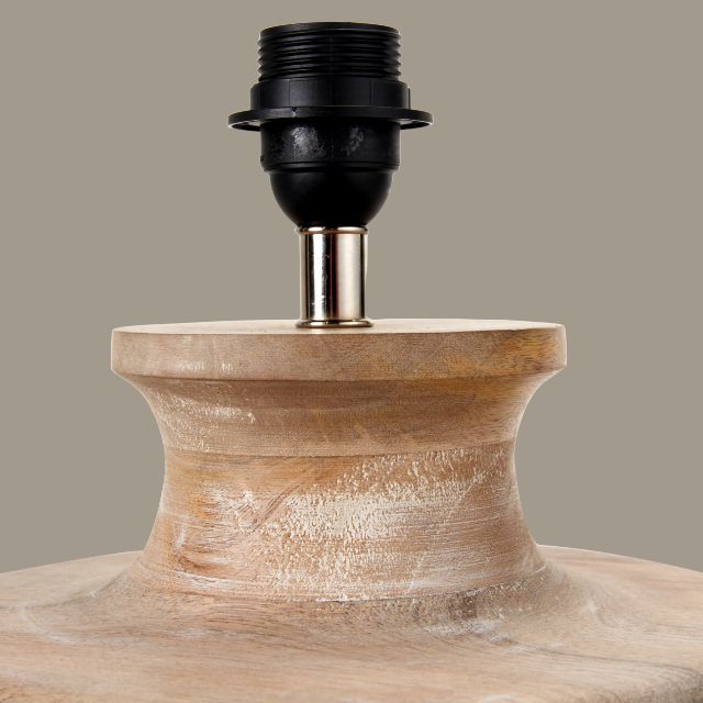 LEIF Carved Mango Wood Table Lamp – White Wash, 40cm Linen Shade | malletandplane.com