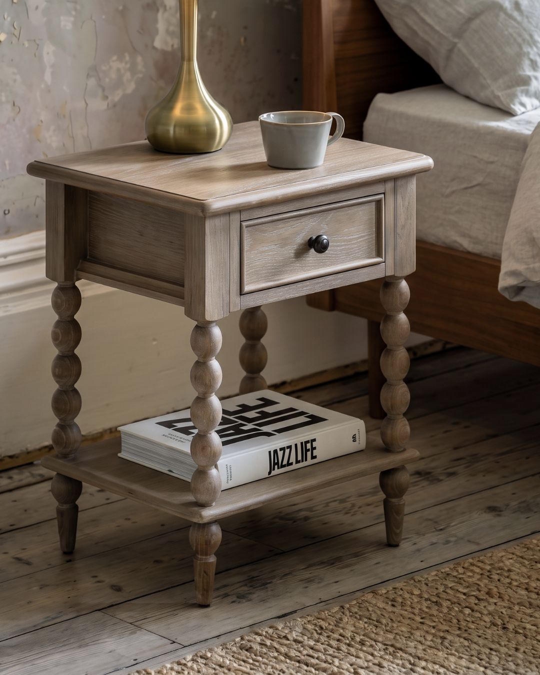 MABEL 47cm Natural 1 Drawer Bedside Table